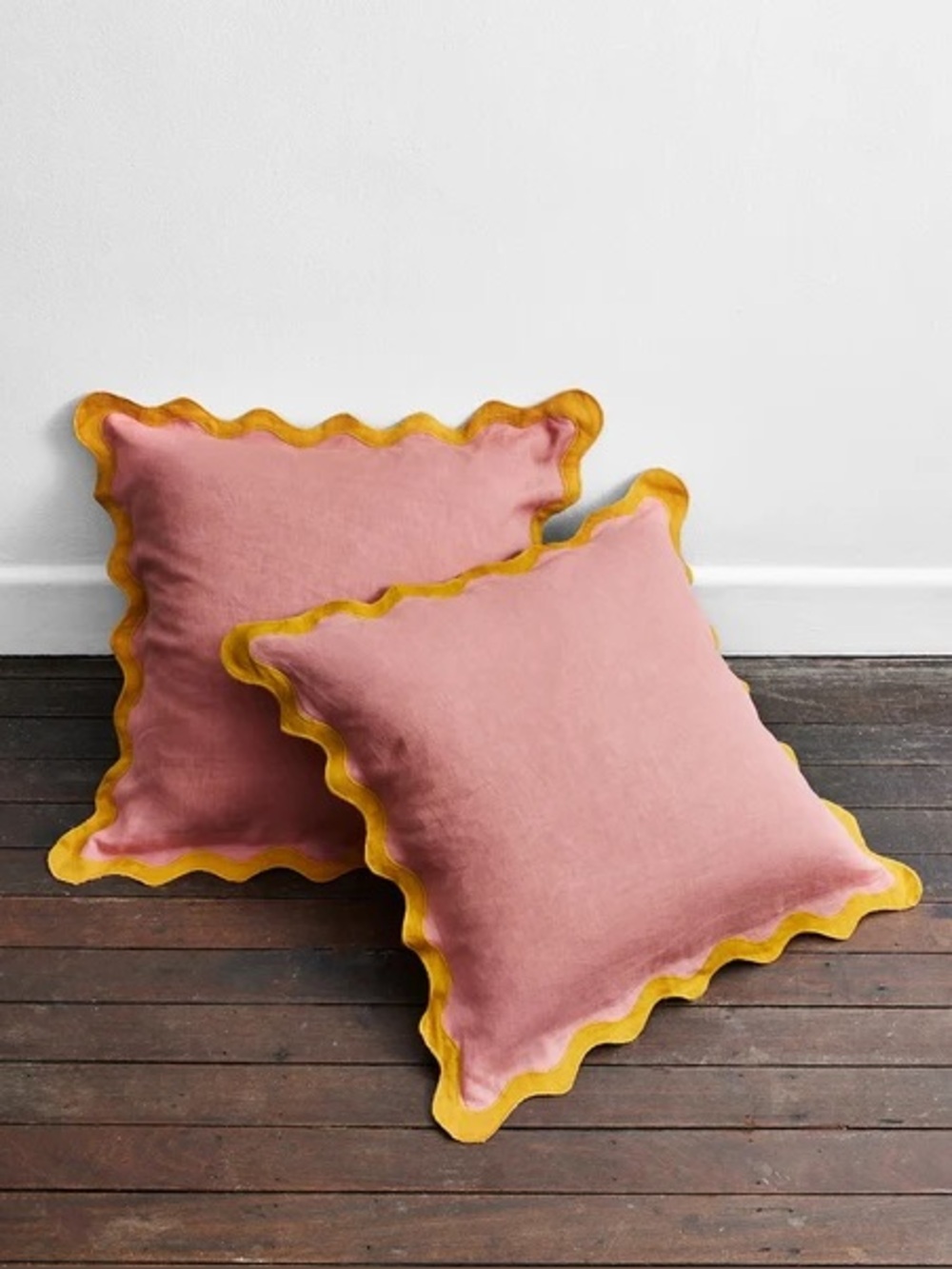 Bed Threads Pink Clay Turmeric Scalloped Linen Euro Pillow Shams Set 2